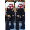 Women Denim High Waist Flare Jeans Boyfriend ripped calca jeans Lady Skinny bell bottom jeans Pants Wide Leg Mom Jeans plus size