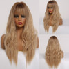 EASIHAIR Long Dark Brown Women's Wigs with Bangs Water Wave Heat Resistant Synthetic Wigs for Black Women African American Hair