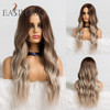 EASIHAIR Long Dark Brown Women's Wigs with Bangs Water Wave Heat Resistant Synthetic Wigs for Black Women African American Hair