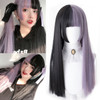 WTB Long Straight Hair Black Synthetic Lolita Wigs with Bangs for Women Fashion Female Cosplay Party Christmas Wigs Free Gifts