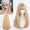 WTB Long Straight Hair Black Synthetic Lolita Wigs with Bangs for Women Fashion Female Cosplay Party Christmas Wigs Free Gifts