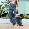 Sweetown Safari Style High Waist Streetwear Pants Women Pockets Patchwork Hippie Trousers Solid Casual Baggy Cargo Pants Black