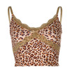 Lace Leopard Spaghetti Strap Top Sleeveless 90s Crop Top Tee Frill