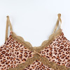 Lace Leopard Spaghetti Strap Top Sleeveless 90s Crop Top Tee Frill