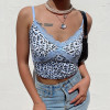 Lace Leopard Spaghetti Strap Top Sleeveless 90s Crop Top Tee Frill