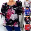 S-5xl Plus Size Tops Office Women Short Sleeve Blouse Vintage Floral Print Blouses