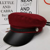 British Style PU Leather Military Hat Autumn Winter Wool Sailor Hat