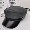 British Style PU Leather Military Hat Autumn Winter Wool Sailor Hat