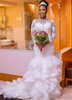 Vintage African Mermaid Wedding Dresses With Organza Ruffles Sheer Long Sleeves Appliques Nigerian Plus Size Bridal Gowns 2020