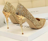 2019 New Spring Women Pumps High Thin Heels Pointed Toe Metal Decoration Sexy Bling Bridal Wedding Women Shoes Gold High Heels