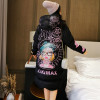 Winter Character Print Parka Women Thick Hooded Parka Jacket Loose Zipper Cotton