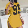New Number Print Short Sleeve Dresses for Women Summer Casual Solid O-neck Dresses