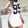 New Number Print Short Sleeve Dresses for Women Summer Casual Solid O-neck Dresses