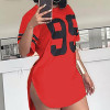 New Number Print Short Sleeve Dresses for Women Summer Casual Solid O-neck Dresses