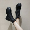 Women Ankle Boots Winter Round Toe 5.5cm Heel Zip And Lace Up Round Toe Platform
