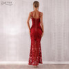 Women Bandage Dress Arrivals Red Lace Spaghetti Strap V Neck Maxi Club Dress