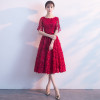 Dark Red Womens Wedding Party Dress O-Neck Evening Cheongsam Oriental Elegant Lace Qipao Long Gowns Retro Vestido XS-XXXL Dark Red Womens Wedding Party Dress O-Neck Evening Cheongsam Oriental Elegant Lace Qipao Long Gowns Retro Vestido XS-XXXL