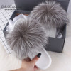 Ethel Anderson Women's Furry Slippers Ladies Vogue Real Fox Fur Hair Fluffy Slides Women's Genuine Fur Sliders