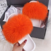 Ethel Anderson Women's Furry Slippers Ladies Vogue Real Fox Fur Hair Fluffy Slides Women's Genuine Fur Sliders