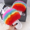 Ethel Anderson Women's Furry Slippers Ladies Vogue Real Fox Fur Hair Fluffy Slides Women's Genuine Fur Sliders