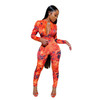 ANJAMANOR Sexy Sports Long Sleeve Bodycon Jumpsuit Women Flame Camo Print Sheer Mesh One Piece Outfit Spring 2020 D48-DA28