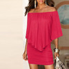 Women sexy off shoulder slash neck ruffle cape bodycon mini dress Purple red black summer dress Ladies night club party dresses Women sexy off shoulder slash neck ruffle cape bodycon mini dress Purple red black summer dress Ladies night club party dresses