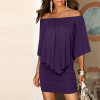 Women sexy off shoulder slash neck ruffle cape bodycon mini dress Purple red black summer dress Ladies night club party dresses Women sexy off shoulder slash neck ruffle cape bodycon mini dress Purple red black summer dress Ladies night club party dresses