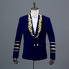 Gold Embroidery Blazer Jacket Men Casual Lapel Double Breasted Mens Black Suit Stage Prom Show Singer Military Dress Homme