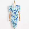 VGH Print Ruched Dress For Women V Neck Puff Sleeve High Waist Sashes Slim Midi Dresses Female 2020 Summer Korean Fashion New VGH Print Ruched Dress For Women V Neck Puff Sleeve High Waist Sashes Slim Midi Dresses Female 2020 Summer Korean Fashion New