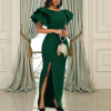 Women Party Dresses Maxi Ruffle Sleeves Slit Christmas Green Bodycon Long Celebrate Evening Fashion Female Club Vestidos Robes