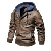 Vintage Jacket Bomber Men Winter Jacket Thick Coat Fashion Zipper Coat Faux Leather Jacket Men Fur Lined Warm Coat  Men Brown