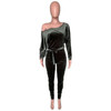 HAOYUAN Sexy Stretch One Shoulder Velvet Rompers Womens Jumpsuit 2020 Fashion Clothing Body Overalls One Piece Bandage Jumpsuit