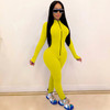 ANJAMANOR Front Zip Long Sleeve Bodycon Sporty Jumpsuits for Women Fall Winter 2020 Active Wear Sexy One Piece Outfit  D37-CG41