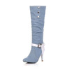 ASUMER Plus Size Pointed Toe Women Spring Autumn High Heels Denim Knee High Boots Lady 2020  New Fashion Jean Long Boots