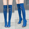 Women Boots 2020 Spring Thigh High Boots Denim Boots Women High Heels Women Shoes Peep Toe Tassel Jean Boot Ladies Shoes