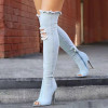 Women Boots 2020 Spring Thigh High Boots Denim Boots Women High Heels Women Shoes Peep Toe Tassel Jean Boot Ladies Shoes