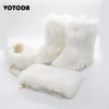 Winter Women Fox Fur Snow Boots Bag Headband Set Fluffy Faux Fur Botas Mujer Luxury Furry Plush Boots Ladies Warm Fox Fur Shoes