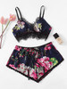 Lace Trim Floral Lingerie Set