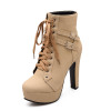 Platform High Heels Female Lace Up Shoes Woman Buckle Short Boot