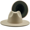 New Outer cream Inner Army Green Wool Felt Jazz Fedora Hats with Thin Belt Buckle Men Women Wide Brim Panama Trilby Cap 60CM