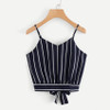 Women Self Tie Back V Neck Striped Crop Top Cami Strap Ladies Camisole Summer Sleeveless Holiday Beach Tank Tops Clothes