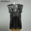 Free Ostrich Black Lace Tank Tops Women Sleeveless Deep V-Neck Chiffon Tops Summer Transparent Tanks Female N30