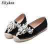 Women Loafer Round Toe espadrilles Pearl Comfortable Hemp Bottom Women Flats Shoes