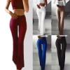 Women Solid High Waist Flare Wide Leg Chic Trousers OL Bell Bottom Pants Khaki Black White Women Solid High Waist Flare Wide Leg Chic Trousers OL Bell Bottom Pants Khaki Black White