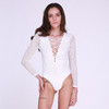 Women Bodysuits Black White Lace Crochet Rompers Sexy Deep V Neck Lace Up Hollow Out Jumpsuit Party Clubwear Playsuit Plus Size