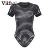 Viifaa Sexy Black Bodysuit Women See-Through Mesh Bodycon Bodys Transparent Body Femme Night Out Summer Party Bodysuits