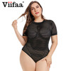 Viifaa Sexy Black Bodysuit Women See-Through Mesh Bodycon Bodys Transparent Body Femme Night Out Summer Party Bodysuits