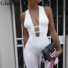 Glamaker Knitted v neck sexy jumpsuit Women bodycon jumpsuits & rompers Female elegant jumpsuit long playsuit overalls jump suit