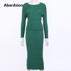 Abardsion Two Piece Set Women Knitted Sweater Suit Long Sleeve Pullovers Autumn Winter Warm 2 Piece Bodycon Midi Skirt Outfits