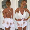 2017 Summer macacao feminino Lace Halter V Neck Floral Playsuit Sexy Shorts Rompers Womens Overall Jumpsuits 2017 Summer macacao feminino Lace Halter V Neck Floral Playsuit Sexy Shorts Rompers Womens Overall Jumpsuits